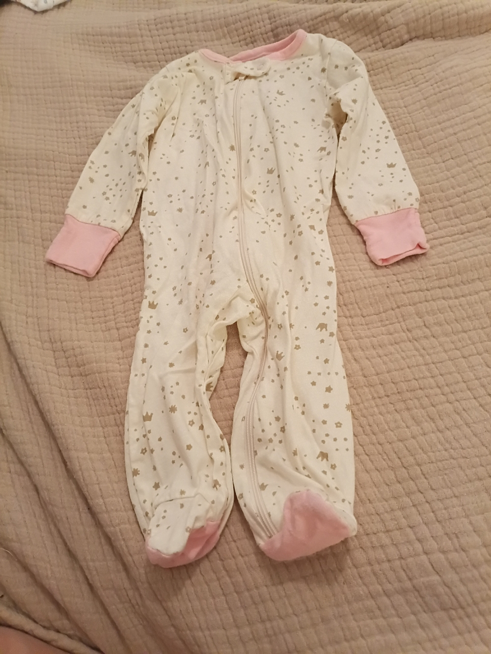 Gerber Cream Footed One-Piece with Pink Trim and Gold Star Print